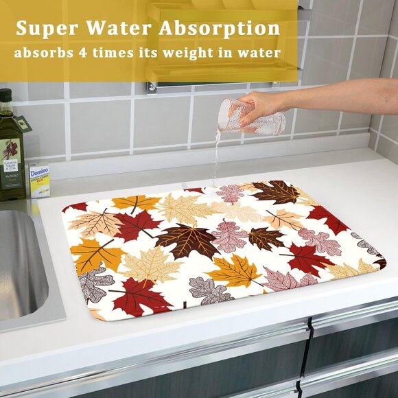 Maple Leaf Dish Drying Mat Large 18x24 inches Fall Autumn Colorful Leaves Dish D - Picture 7 of 7